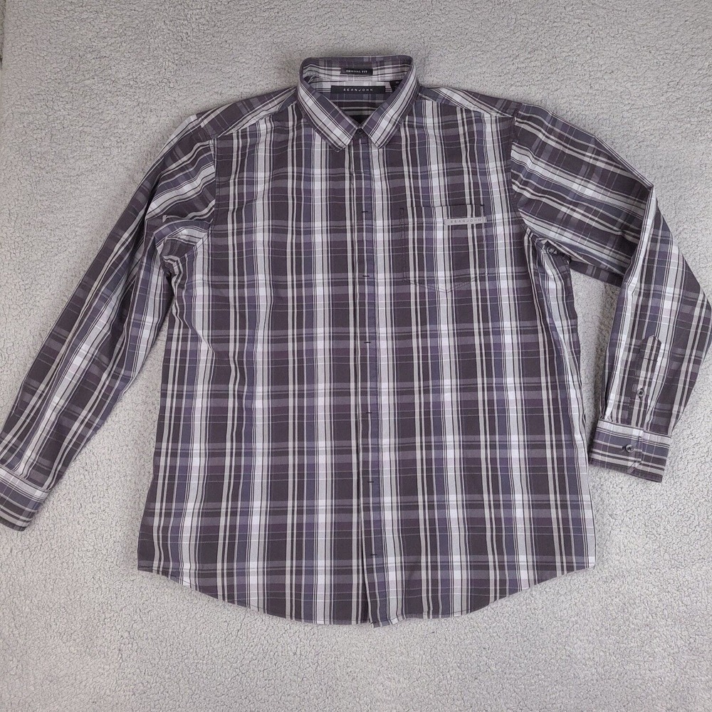 Sean John Shirt Mens 3XL Black Gray Button Down Long Sleeve‎ Original Fit